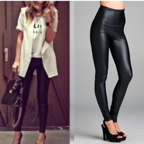 💋FIRM💋LAST (S) - Slick Black Faux Leather Leggings - Picture 5 of 5